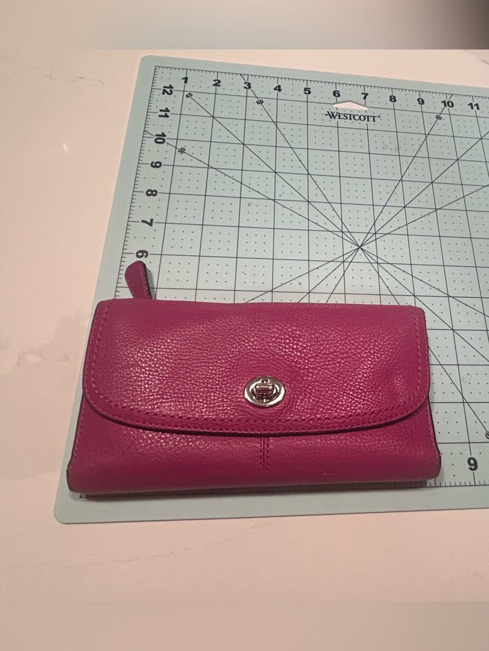Coach Pebbled Leather Turnlock Checkbook Wallet-Bright Magenta